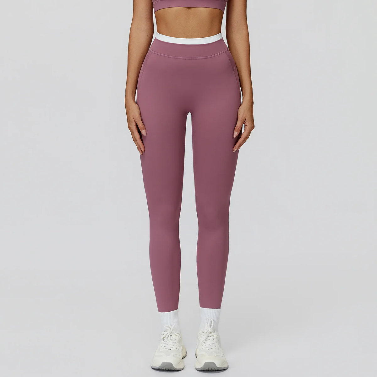 Contrast-Color Ribbed High-Waist Yoga Leggings