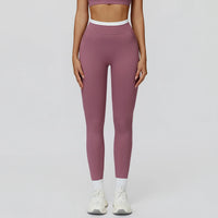Contrast-Color Ribbed High-Waist Yoga Leggings