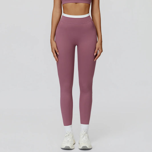 Contrast-Color Ribbed High-Waist Yoga Leggings