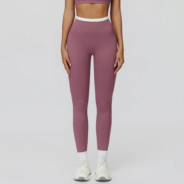 Contrast-Color Ribbed High-Waist Yoga Leggings