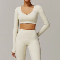 V-Neck Long Sleeve Cropped Yoga Top