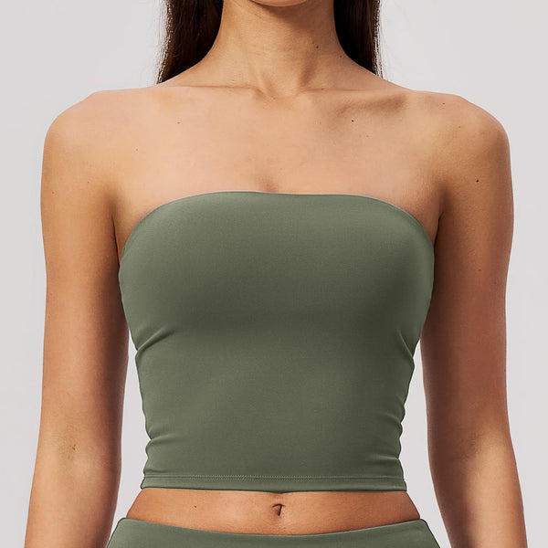 Strapless Bandeau Sports Bra with Removable Pads