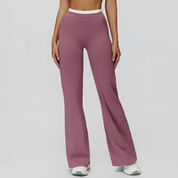 Contrast-Color Ribbed High-Waist Flared Yoga Pants