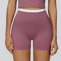 Splicing Ribbed High-Waist Tummy-Control Shorts
