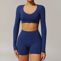 V-Neck Long Sleeve Cropped Yoga Top