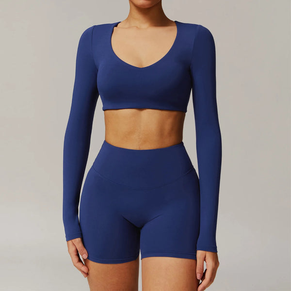 V-Neck Long Sleeve Cropped Yoga Top