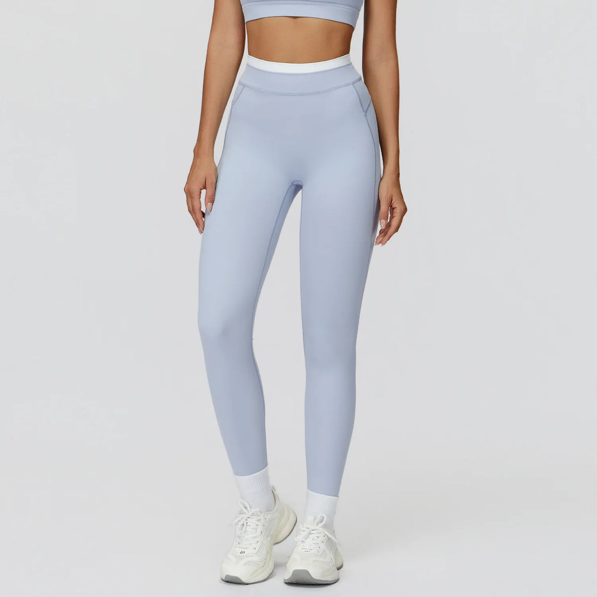 Contrast-Color Ribbed High-Waist Yoga Leggings