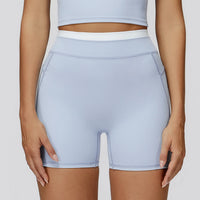 Splicing Ribbed High-Waist Tummy-Control Shorts