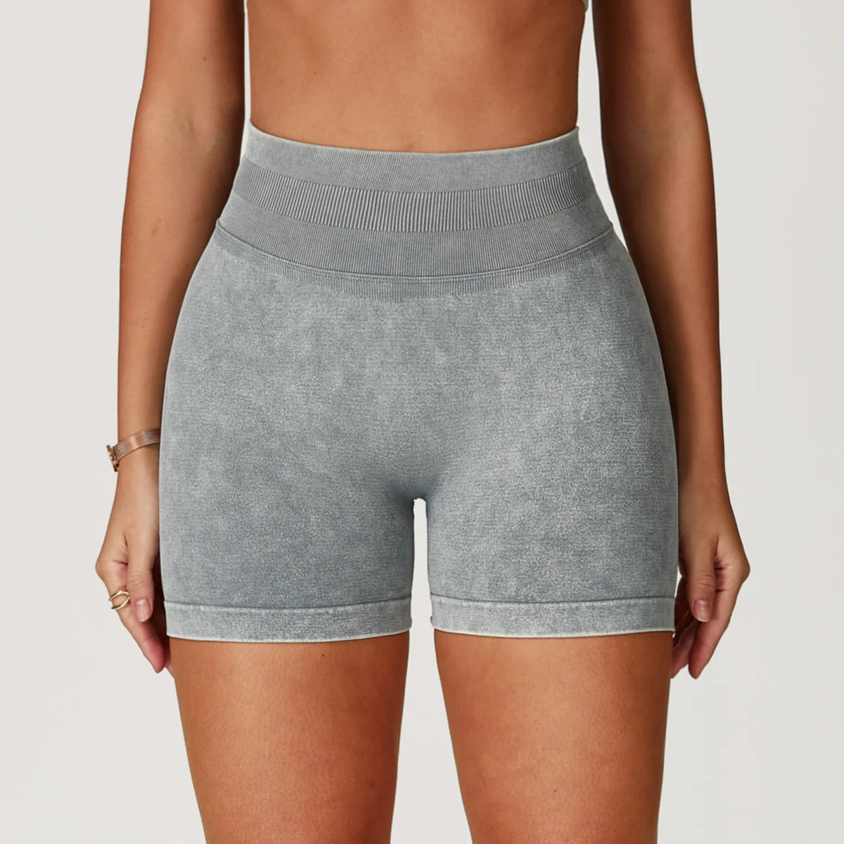 Seamless Sand-Washed High-Waist Gym Shorts
