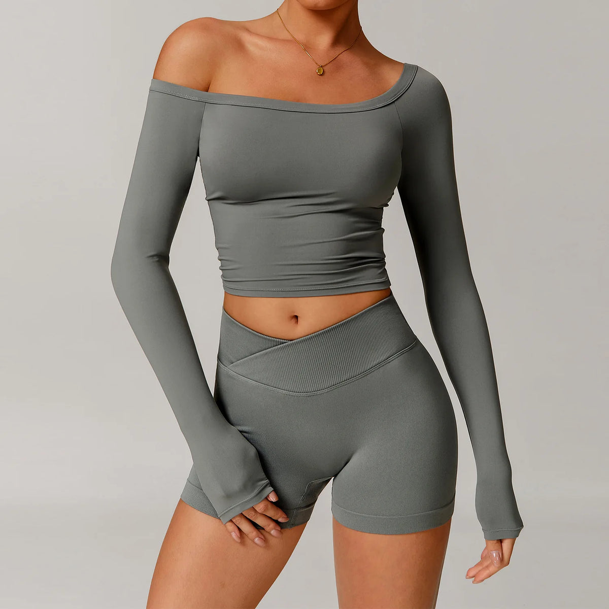 Off-Shoulder Long-Sleeve Crop Top