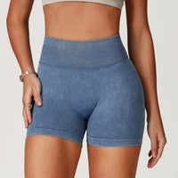 Seamless Sand-Washed High-Waist Gym Shorts