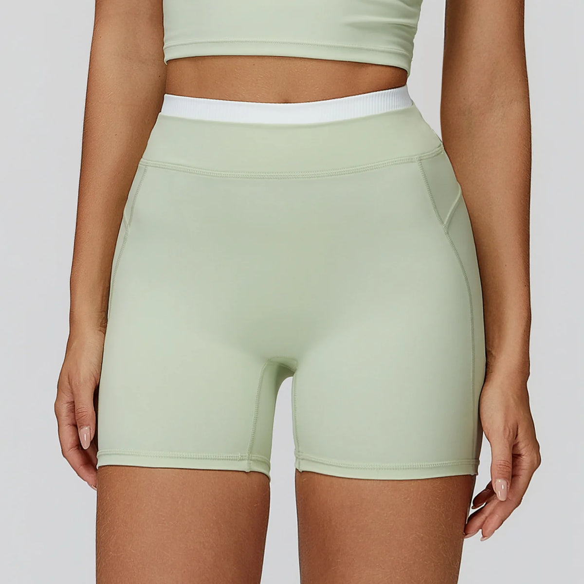 Splicing Ribbed High-Waist Tummy-Control Shorts