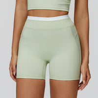 Splicing Ribbed High-Waist Tummy-Control Shorts