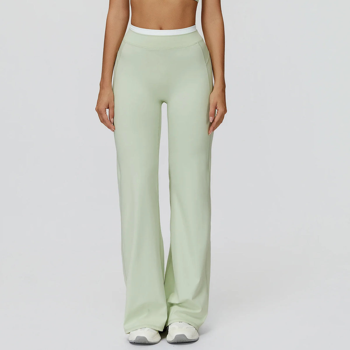 Contrast-Color Ribbed High-Waist Flared Yoga Pants