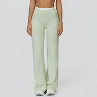 Contrast-Color Ribbed High-Waist Flared Yoga Pants