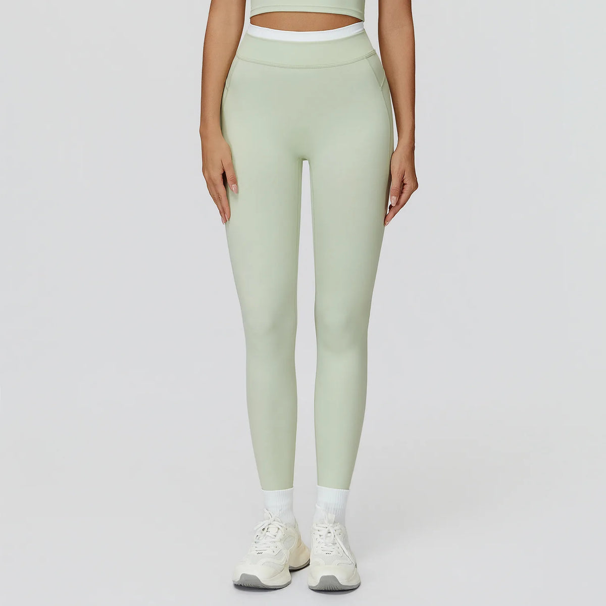 Contrast-Color Ribbed High-Waist Yoga Leggings