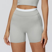 Splicing Ribbed High-Waist Tummy-Control Shorts