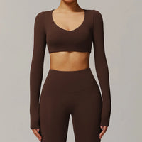 V-Neck Long Sleeve Cropped Yoga Top