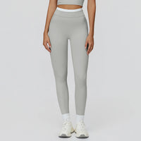 Contrast-Color Ribbed High-Waist Yoga Leggings