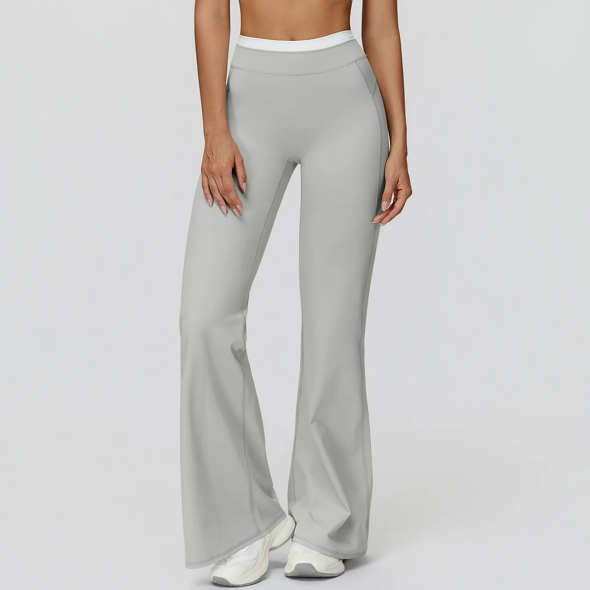 Contrast-Color Ribbed High-Waist Flared Yoga Pants