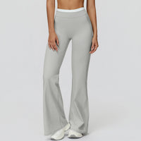 Contrast-Color Ribbed High-Waist Flared Yoga Pants