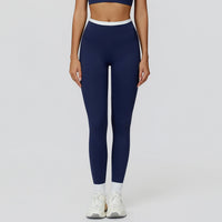 Contrast-Color Ribbed High-Waist Yoga Leggings