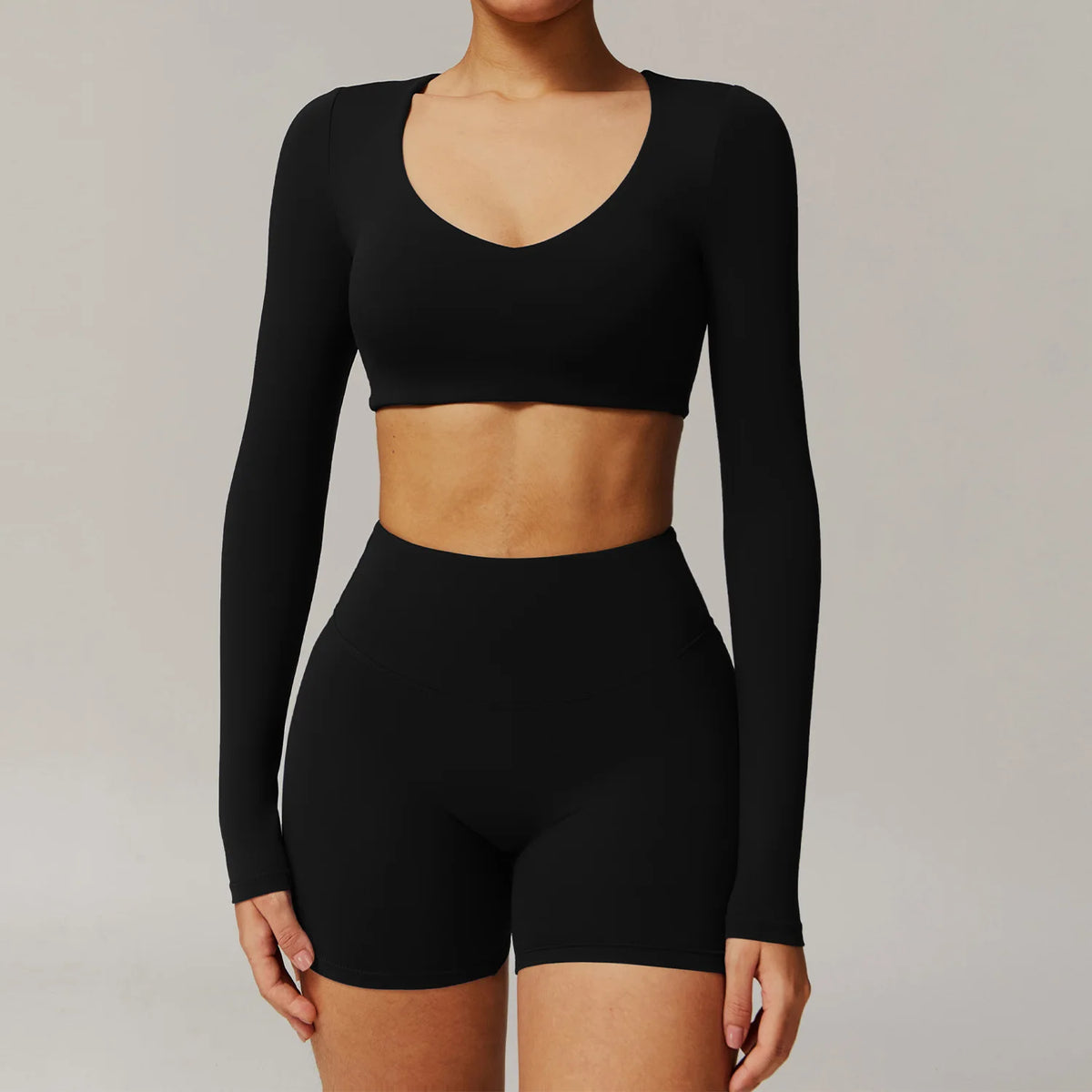 V-Neck Long Sleeve Cropped Yoga Top
