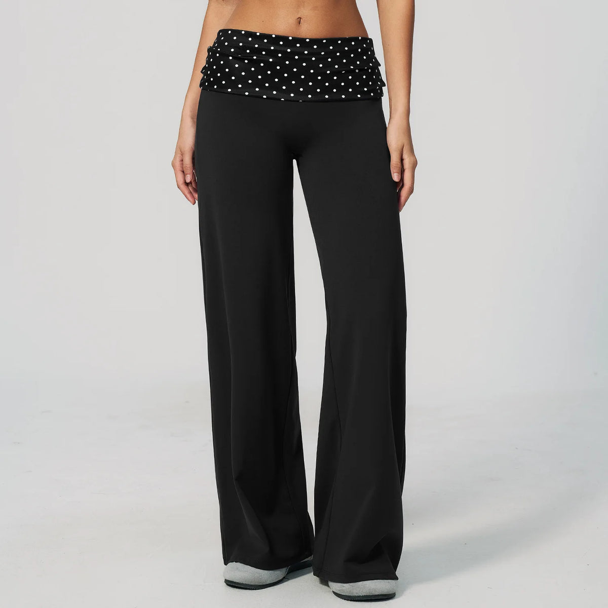 Polka Dot Foldover Waist Flare Pants