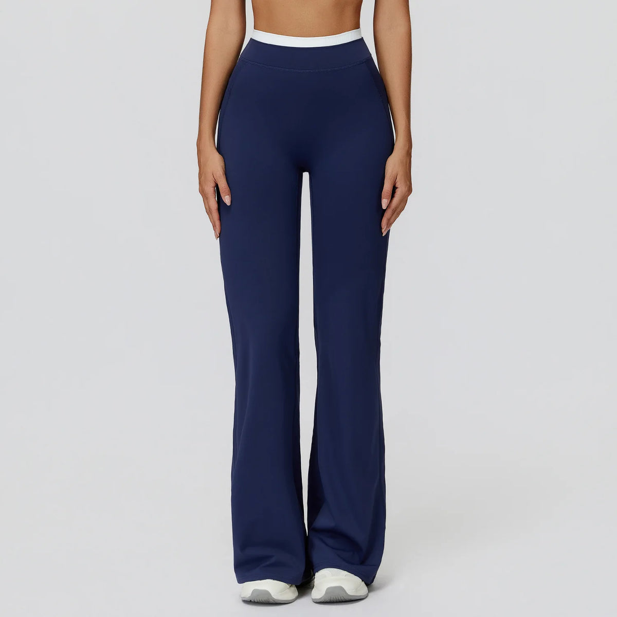 Contrast-Color Ribbed High-Waist Flared Yoga Pants