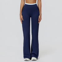 Contrast-Color Ribbed High-Waist Flared Yoga Pants