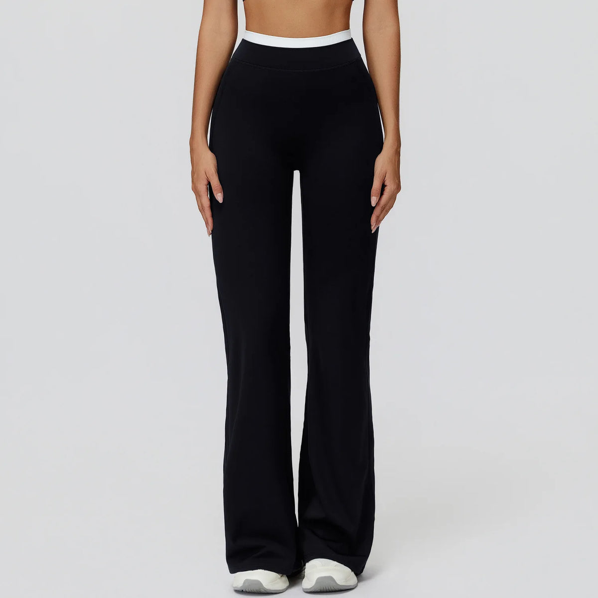 Contrast-Color Ribbed High-Waist Flared Yoga Pants