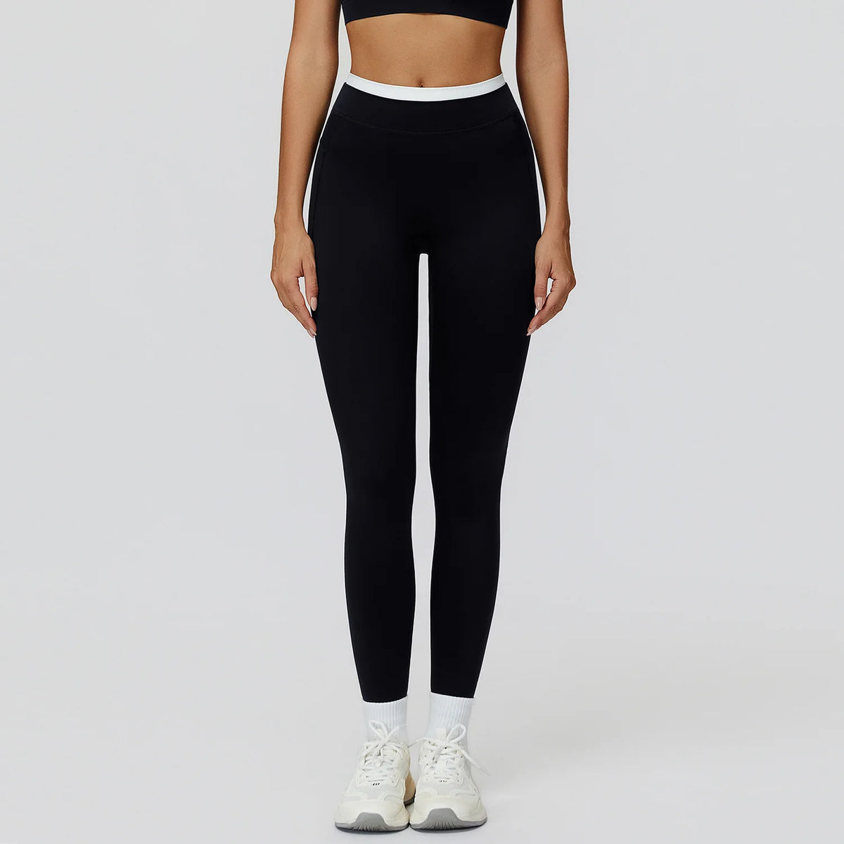 Contrast-Color Ribbed High-Waist Yoga Leggings