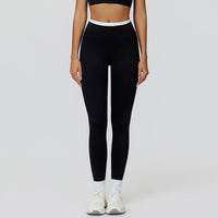 Contrast-Color Ribbed High-Waist Yoga Leggings