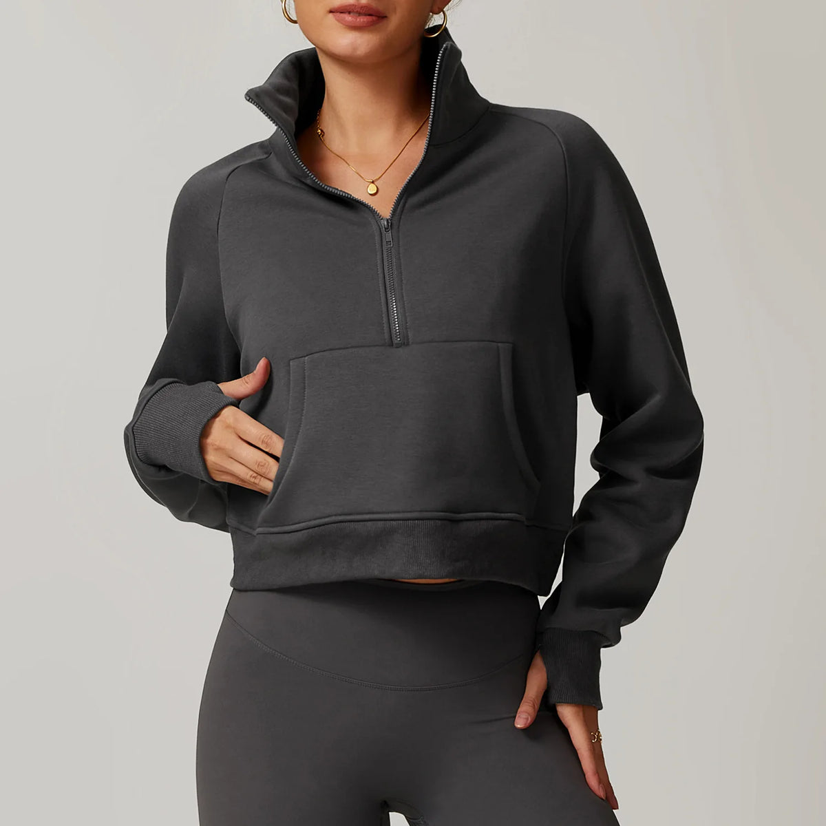 Half-Zip Cropped Sweatshirt